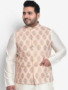 KISAH PLUS Men Pink Printed Woven Nehru Jackets