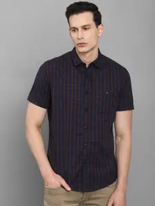 Louis Philippe Jeans Men Navy Blue Slim Fit Checked Casual Shirt