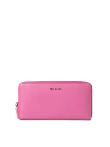 Ted Baker Women Pink Quilted Leather Zip Around Wallet