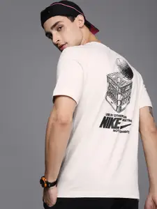 Nike Men White & Black Brand Logo Printed Pure Cotton Basketball T-shirt