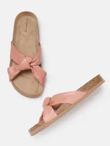 Van Heusen Woman Peach-Coloured Solid Open Toe Flats with Knot Detail