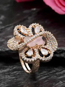 KARATCART Rose Gold-Plated White CZ Studded Ring