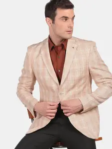 Arrow Men Beige Checked Tailored Fit Single-Breasted Formal Blazer