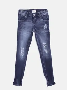 Gini and Jony Girls Navy Slim Fit Mid-Rise Low Distress Jeans
