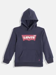 Levis Boys Navy Blue Printed Hooded Sweatshirt