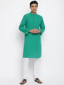 Fabindia Men Green Pure Cotton Solid Comfort Fit Kurta