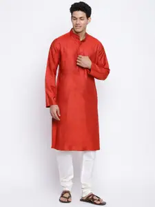 Fabindia Men Red Solid Slim Fit Kurta