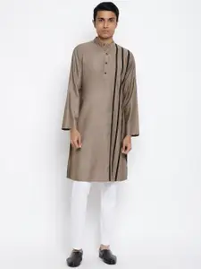Fabindia Men Taupe & Black Striped Slim Fit Kurta