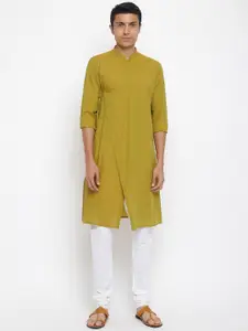 Fabindia Men Green Pure Cotton Geometric Hand Block Print Angrakha Kurta
