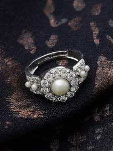 Voylla Rhodium-Plated Silver Stone-Studded Finger Ring