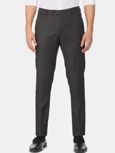 Arrow Men Grey Solid Mid-Rise Formal Trousers
