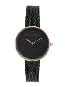 French Connection Women Black Dial & Black Stainless Steel Bracelet Style Straps Analogue Watch FCN00024D