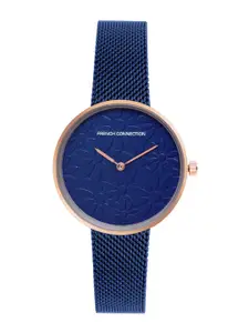 French Connection Women Blue Printed Dial & Blue Stainless Steel Bracelet Style Straps Analogue Watch