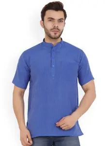 Latest Chikan Garments Men Blue Striped Straight Short Kurta
