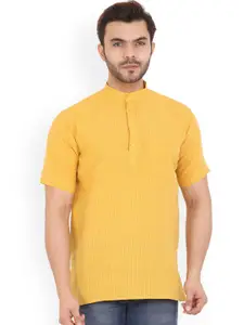 Latest Chikan Garments Men Yellow Striped Short Kurta