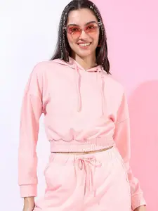 Tokyo Talkies Pink Blouson Hooded Crop Top