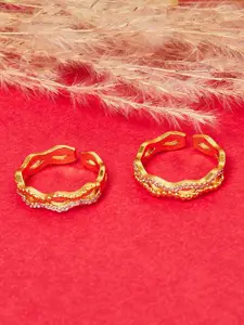 Voylla Women Set of 2 Gold-Plated White Stone Studded Toe Rings
