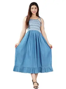 SUMAVI-FASHION Blue Linen Denim Midi Dress