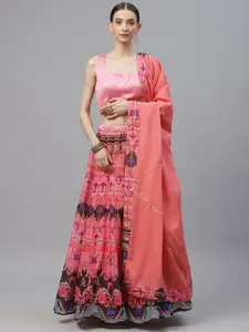 Readiprint Fashions Pink Printed Semi-Stitched Lehenga & Unstitched Blouse With Dupatta