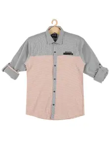 CAVIO Boys Peach-Coloured Printed long sleeve Casual Shirt