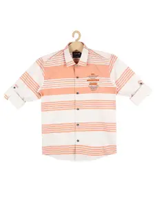 CAVIO Boys Peach & White Coloured Horizontal Striped Casual Shirt