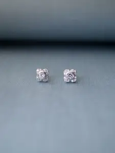 MANNASH Silver-Toned Floral Studs Earrings