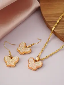 Emmie Gold-Toned Sparkling Butterfly Pendant Jewellery Set