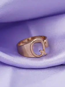 Emmie Women Gold-Plated Adjustable Alphabet Q Finger Ring
