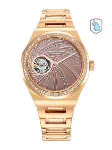 Titan Women Rose Gold-Toned Skeleton Dial & Gold Toned Stainless Steel Bracelet Style Straps Analogue Watch