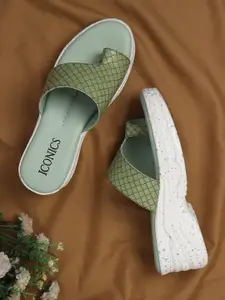 ICONICS Green & White Printed Wedge Heels