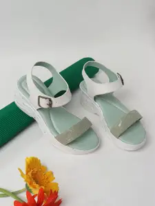 ICONICS Green & White Textured Wedge Heels