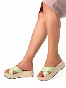 Monrow Women Green PU Wedge Sandals