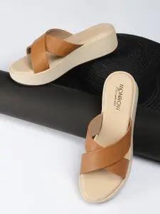 Monrow Brown PU Flatform Sandals