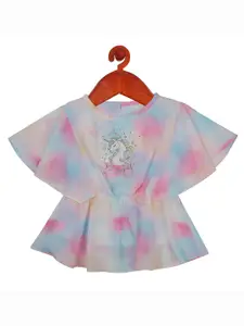Tiny Girl Pink & Blue Tie and Dye Cinched Waist Top