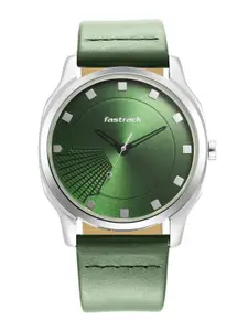 Fastrack Men Green Brass Dial & Green Leather Straps Analogue Watch