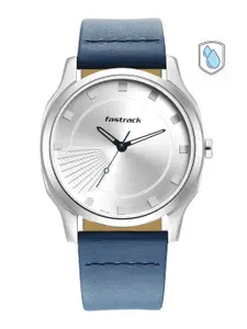 Fastrack Men Silver-Toned Brass Dial & Blue Leather Straps Analogue Watch