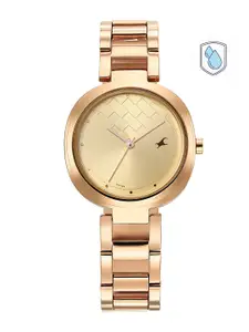 Fastrack Women Gold-Toned Brass Dial & Rose Gold Toned Stainless Steel Bracelet Style Straps Analogue Watch