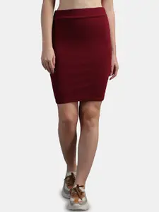 N-Gal Women Maroon Solid Knee-Length Pencil Skirts