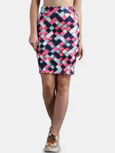 N-Gal Women Pink & Blue Printed Mini Pencil Skirts