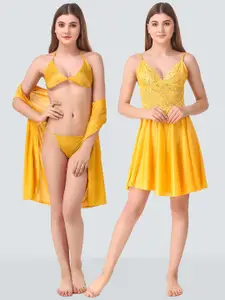 Romaisa Yellow Satin Nightdress