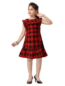 Aarika Red Kids Checked Fit and Flare Dress