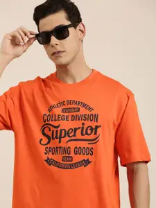DILLINGER Men Orange Typography Printed Pure Cotton Oversized  T-shirt