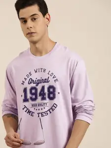 DILLINGER Men Lavender Typography Printed Pure Cotton Oversized  T-shirt