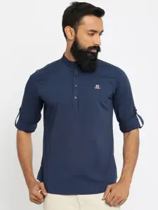 The Indian Garage Co Men Navy Solid A-Line Kurta