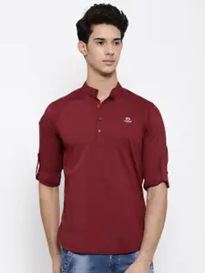 The Indian Garage Co Men Maroon Solid A-Line Kurta