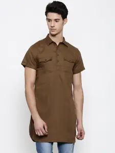 The Indian Garage Co Men Khaki Solid Slim Straight Kurta