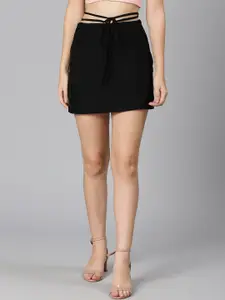 Oxolloxo Women Black Solid Pure Cotton A-Line Mini Skirts