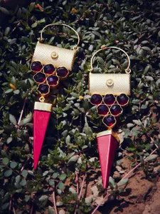 PANASH Gold-Toned & Pink Spiked Drop Earrings