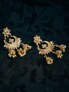 PANASH Gold-Toned Crescent Shaped Handcrafted Jhumkas Earrings