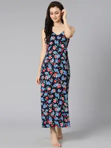 Oxolloxo Black & Blue Floral Crepe Maxi Dress